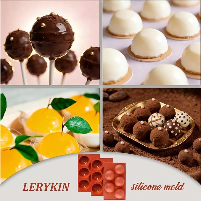 Lerykin 3 Pack Extra Large 5-Cavity Semi Sphere Silicone Molds, Half Sphere Baking Mold Non-Stick for Making Big Size Hot Chocolate Bomb, Jelly, Cake, Dome Mousse