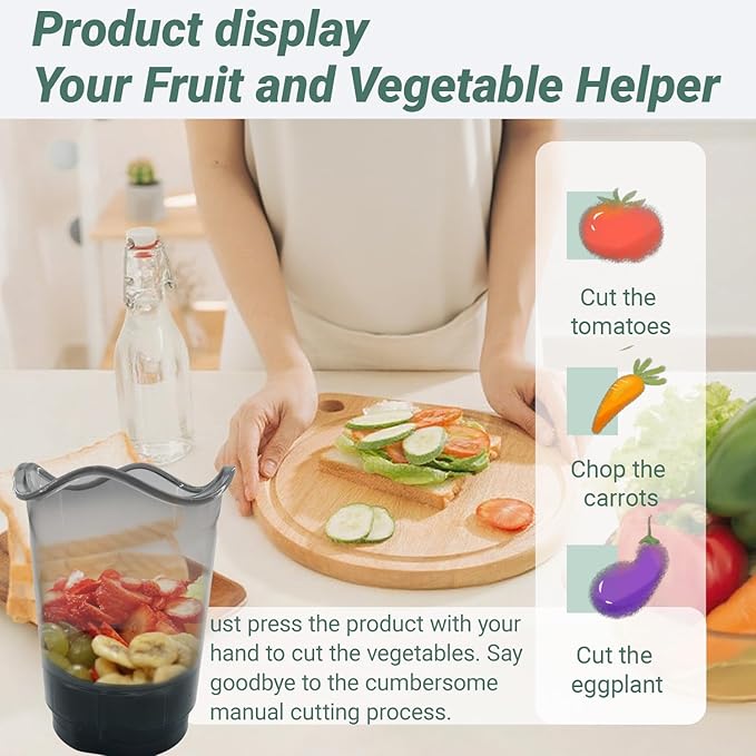 Strawberry Slicer Multifunctional Fruit and Vegetable Slicer Stainless Steel Cup Quick Salad Maker(Transparent bottle body+2 blade+base)