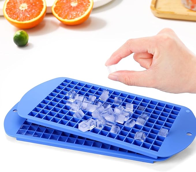 Silicone Mini Ice Cube Tray, 160 Nugget Ice Cube Molds Easy Release Small Ice Cube for Chilling Whiskey Cocktail, Stackable Ice Trays For Freezer (Blue)