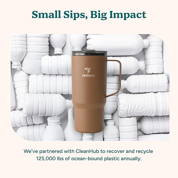 REDUCE 24 oz Hot1 Vacuum Insulated Mug for Hot Tea, Coffee and Other Hot Drinks - With Flo-Motion Lid and Handle, Single-Serve and Cupholder Friendly, Keeps Drinks Hot for up to 8 Hrs, Mineral Blue