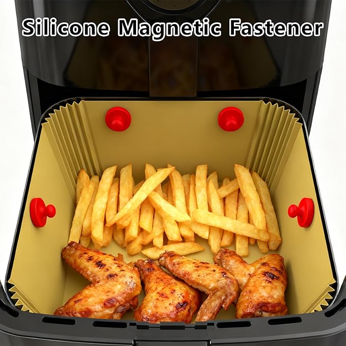 Air Fryer Magnets for Parchment Paper, 8PCS Strong Magnetic Silicone Clips to Secure Liners & Prevent Burning, 100% Food-Safe BPA Free, Waterproof & Heat-Resistant (0.86 inch,) (Red)