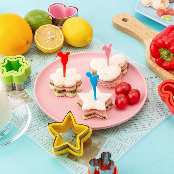 Sandwich Cutter for Kids Lunch 48 Pcs (LARGE), Nifogo Sandwich Maker, Cookie Cutters and Sealer Set, Bread Decruster, Dinosaur Mickey Heart Shape for Boys Girls