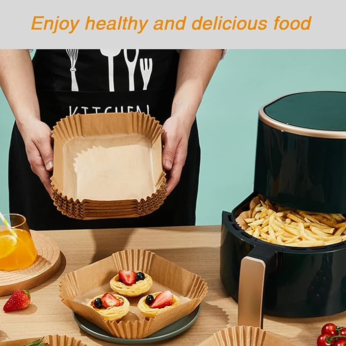 Ailun Air Fryer Paper Liners 6.5inch, 100PCS Non-Stick Parchment Paper,Oil Resistant,Disposable Food Grade Free of Bleach Paper Square for 2-5 QT Air Fryer Baking Roasting Microwave
