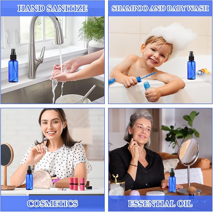 60 Pack Small Spray Bottle 2 oz Spray Bottle with Small Fine Mist Spray and Plastic Cap, Refillable for Essential Oils, Bath, Beauty, Hair & Cleaning(Blue)