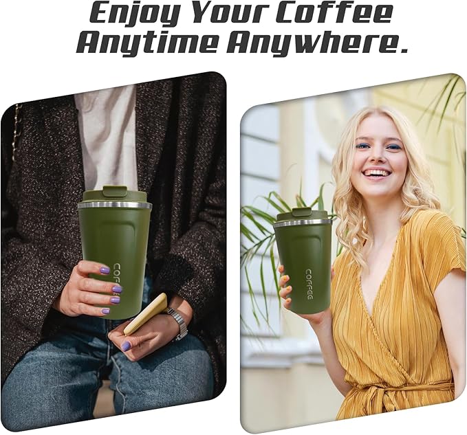 SPLMIFA Travel Coffee Mugs Leak-Proof, Reusable Coffee Cups with Lids, Stainless Steel Vacuum Insulated Coffee Tumblers, Thermal Insulation Cups for Men and Women Hot & Cold Drinks(2nd-Green, 17OZ)