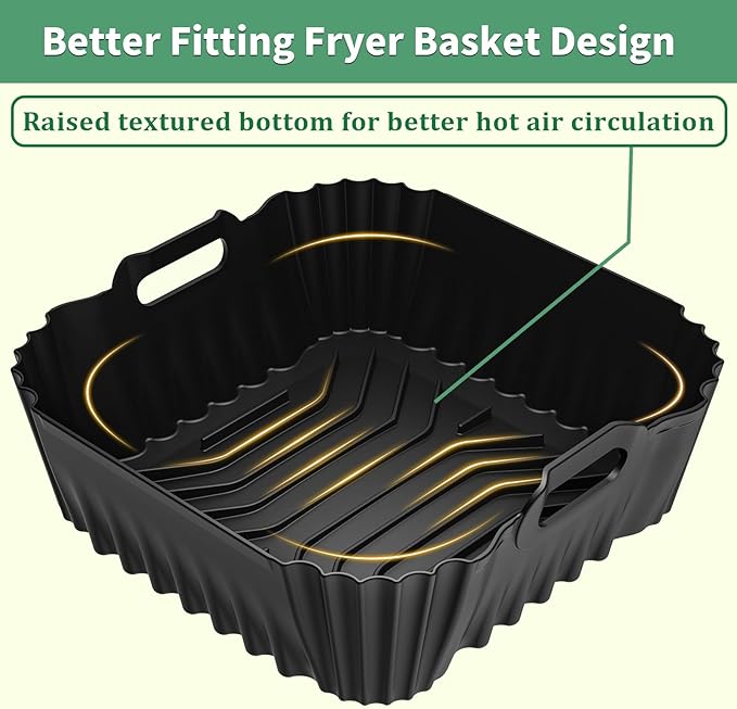 9-Inch Air Fryer Silicone Liners Square for Ninja Air Fryer AF141 AF142 AF181 5-6.5QT, 3 Pack Reusable Silicone Pot Baking Accessories for Cosori 6QT, Instant, Chefman 5QT to 8QT AirFryer