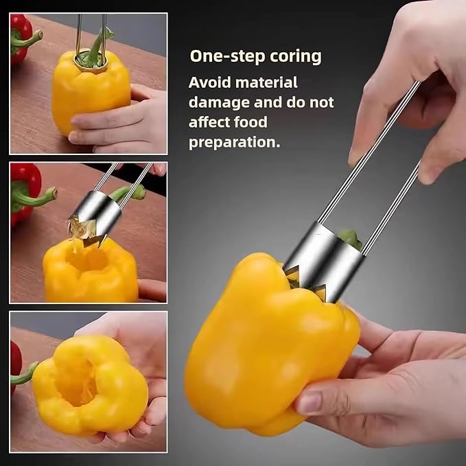onion slicer Fruit and Vegetable Corer Pepper Seed Apple Remover Bell Pepper Tomato Corer Tool Stainless Steel Kitchen Gadget (Pepper Apple Corer Slicing)