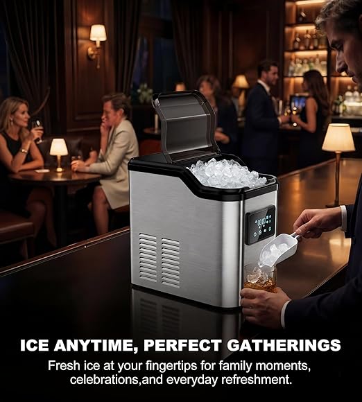 Landeagle Nugget Ice Makers Countertop,Portable Pebble Ice Machine with Crushed Ice,10lbs/Day Soft Pellet Ice Maker Stainless with 24H Timer, Self-Cleaning Chewable Sonic Ice for Home,Kitchen,Office