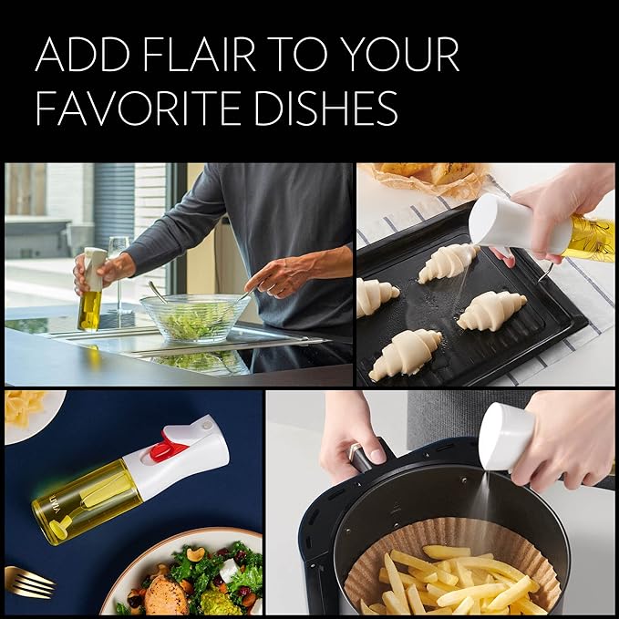 FLAIROSOL OLIVIA. The Original Advanced Oil Sprayer for Cooking, Salads, BBQs and More, Continuous Spray with Portion Control, Trusted by Chefs. Patented Technology. (Glass Bottle) (White Print)