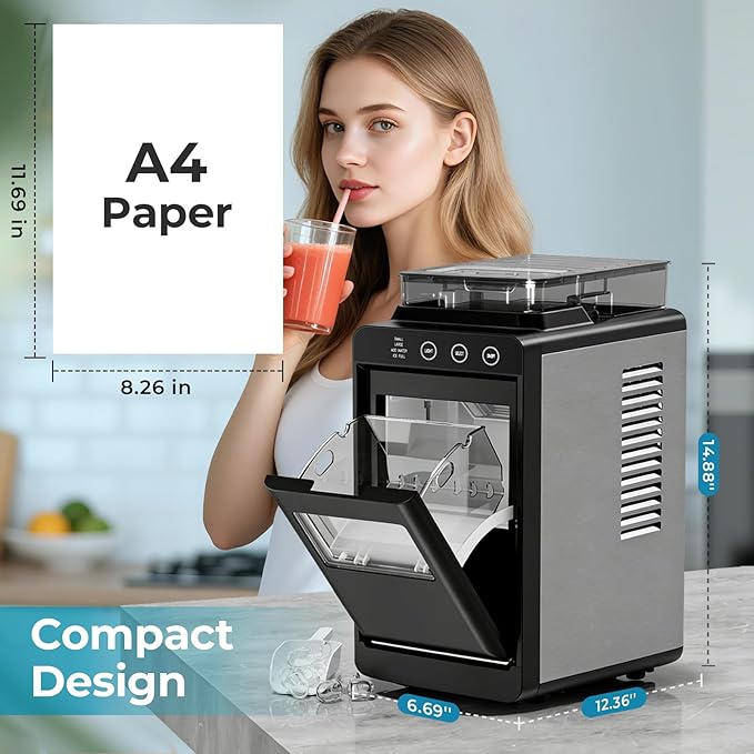 Antarctic Star Countertop Ice Maker, 26lbs/24H Ice Machine, Self-Cleaning Portable Ice Maker with 1.1lb Storage, 8 Bullet Ice in 6 Mins, Compact Ice Maker for Home/Office/Outdoor, Black