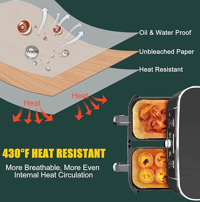 Air Fryer Disposable Paper Liners for Ninja Dual Airfryer Accessories, Non-Stick Parchment Rectangular for Baking, Oil Proof, Water Proof, for Microwave Oven (150PCS, 8.6in x 5.5in)