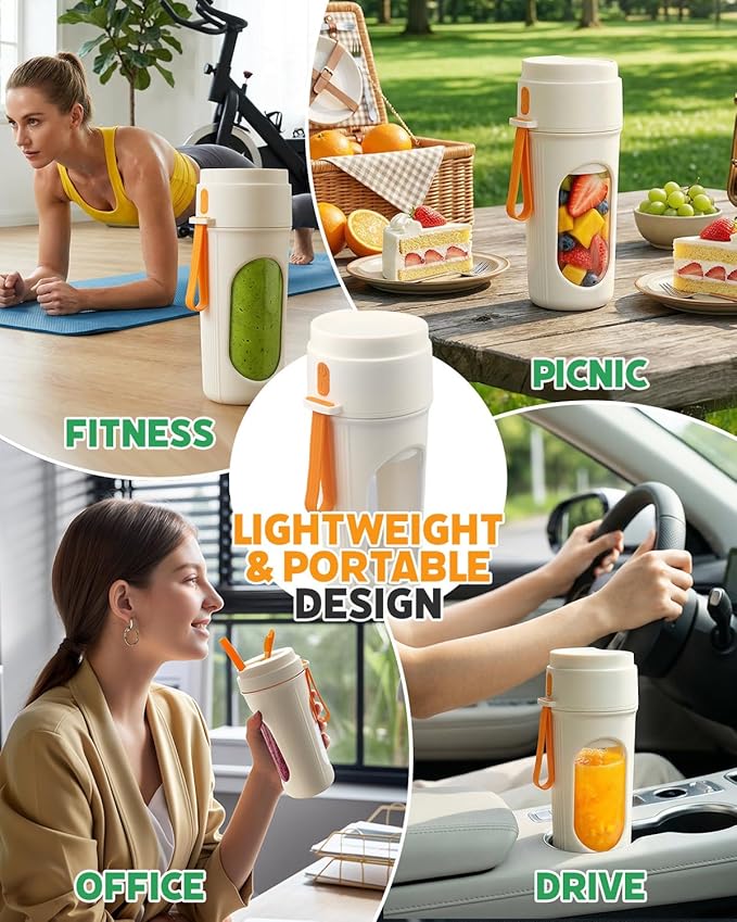 Tolaist Portable Blender for Smoothies, BPA Free Small Blender for Shakes and Fresh Juices, 15 Oz Dishwasher Safe Portable Bottle with 12-Blade, Rechargable Sport Bottle Compact and Easy to Clean