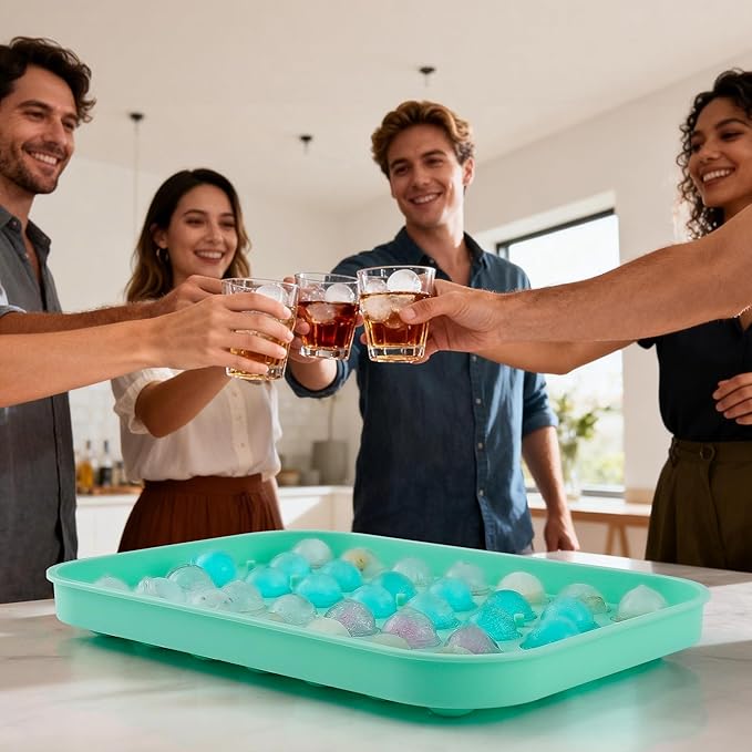 Circle Ice Cube Tray with Lid,1Pack Small Round Ice Trays for Freezer,33 Cavity Silicone Small Round Ice Cube Mold for Chilling Drink,Whiskey,Cocktails(0.8Inch,Green)