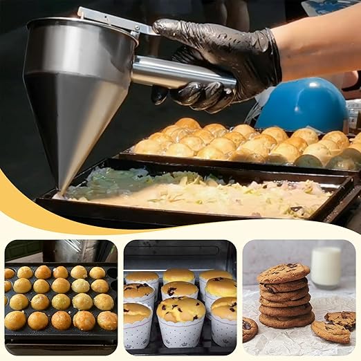 MYFULLY Pancake Batter Dispenser Funnels with Stand | Stainless Steel Funnel Cake Dispenser with Stand Great for Cupcakes, Takoyaki or Any Baked Goods (600 ML/20 OZ/2.5 Cups)