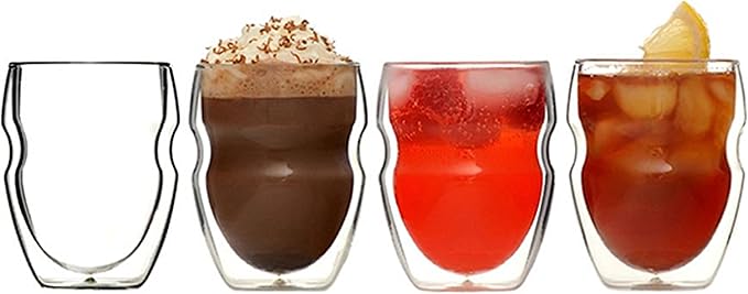 Ozeri Serafino Double Wall Insulated Beverage and Coffee Glasses, 8-Ounce, Set of 4
