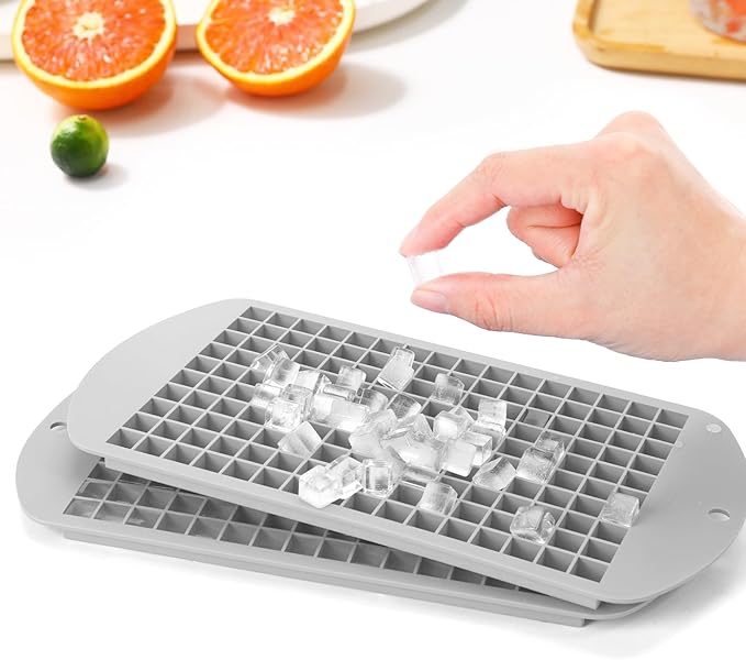 Silicone Mini Ice Cube Tray, 160 Nugget Ice Cube Molds Easy Release Small Ice Cube for Chilling Whiskey Cocktail, Stackable Ice Trays For Freezer (Grey)