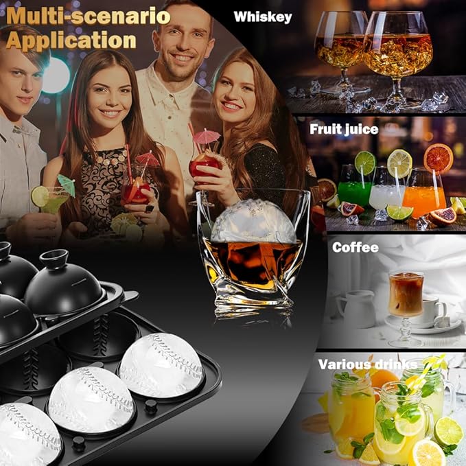 Baseball Ice Cube Molds 2.2 Inch Large Baseball Silicone Ice Cube Molds Fun Shapes Craft Sphere Ice Molds Novelty Christmas Gifts for Men Women Cocktails, Bourbon, Brandy, Whiskeyy