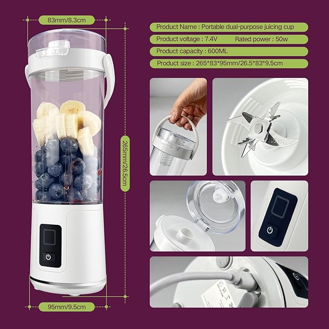 SUNHAIXIA Portable Blender - Citrus Juicer with Type-c Rechargeable (WHITE-BS-B01)