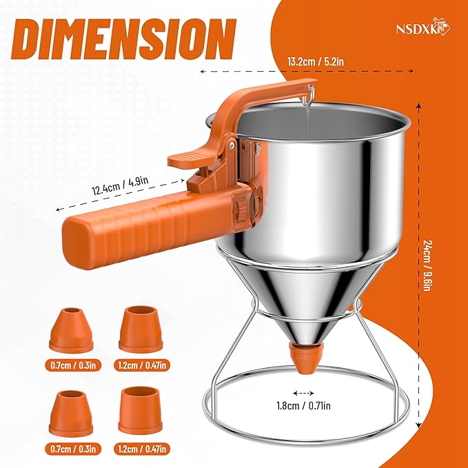 40oz Pancake Batter Dispenser, Stainless Steel Cake Dispenser with Stand, Great for Pancakes, Cupcake, Waffle or Any Baked Goods, Durable, Leak-Free, Cosmic Orange