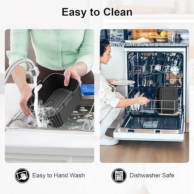 10QT Large Thickened Silicone Air Fryer Liners 2 Pack for Ninja Foodi Dual Zone DZ550 DZ401 DZ550GY DZ302, Reusable 2-Basket Trays, 6-in-1 DualZone Airfyer Accessories