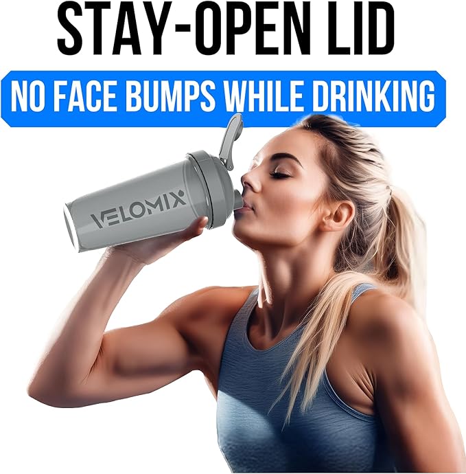 VELOMIX -4 Pack- 28 oz Protein Shaker Bottles for Protein Mixes - 4x Wire Whisk | Leak Proof Shaker Cups for Protein Shakes | Stackable Protein Shaker Bottle Pack (Silver Mix)