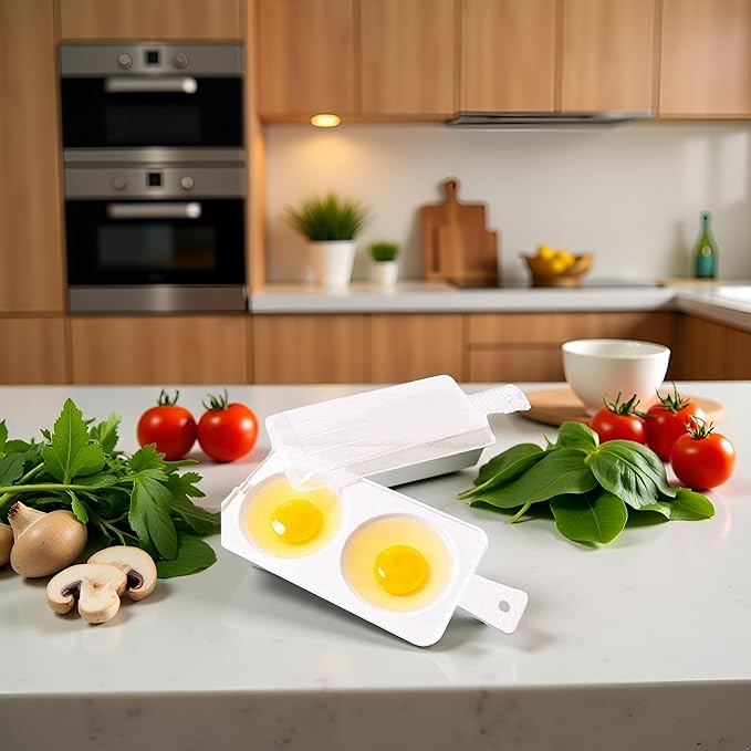 1Pc White 2 Slots Microwave Oven Egg Steamer Poacher Cooker, Rectangular,Poach Eggs, Boil Eggs, Cook Eggs, Steam Eggs Egg Poachers Specialty Cookware (2 Eggs Capacity)