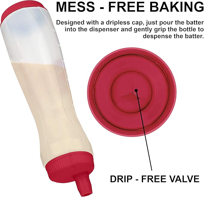 Bahoki Essentials Pancake Pen - Easy-Squeeze Batter Dispenser with Drip-Free Silicone Nozzle