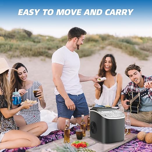 Ice Maker Countertop, 26lbs in 24Hrs, 9 Ice Cubes Ready in 6 Mins with 2 Sizes of Bullet Ice, Auto-Cleaning Portable Ice Maker with Scoop & Basket, for Home/Kitchen/Camping/RV. (Black)