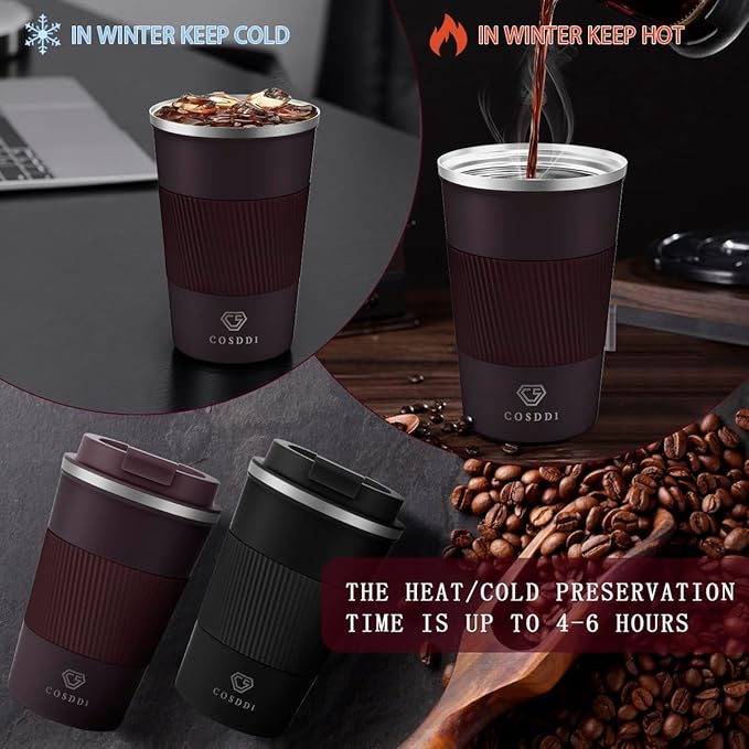 CS COSDDI 12 oz Stainless Steel Vacuum Insulated Tumbler - Coffee Travel Mug Spill Proof with Lid - coffee Cup for Keep Hot/Ice Coffee,Tea and Beer (3rd Brown)