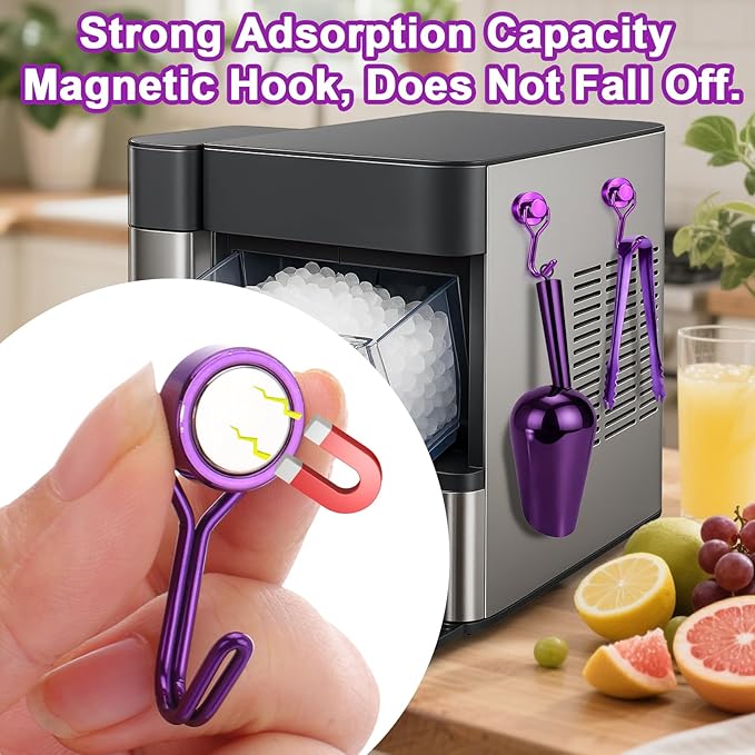 Stainless Steel Ice Scoop for Freezer with Magnetic Hook - Ice Scoop for GE Profile Opal 2.0 Nugget Ice Maker, for Kitchen Bar Party Accessories (6OZ- Purple)