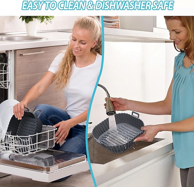 Komzon Silicone Air Fryer Liners Reusable 3 PCS, Airfryer Liners, Silicone Air Fryer Basket Liners Square, Food Grade AirFryer Accessories 4-7 QT, Ktchen Gadgets for Pot Oven Liner Baking Tray Pan