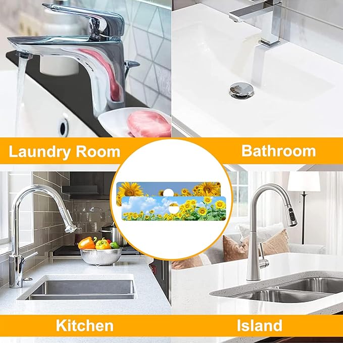 2 Pack Sunflower Field Sink Faucet Absorbing Mat Sunflowers Blooming Super Absorbent Fast Drying Mat Sink Gadgets Behind Faucet Sinkmat for Kitchen Bathroom, 23.5"x5.5"