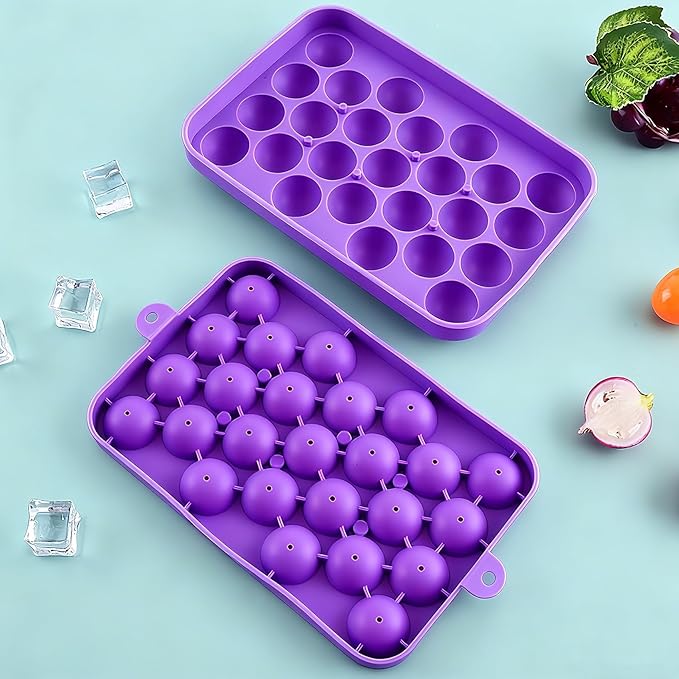 Ice Cube Tray Easy Release Flexible Silicone Round Ice Sphere Tray with Removable Lids Reusable 25 Mini Stackable Ice Ball Maker Mold for Chilling Whiskey Cocktail Coffee, BPA Free