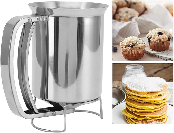 800ml / 27fl oz Pancake Batter Dispenser Bottle, Stainless Steel Funnel Cake Dispenser, Handheld Spout Squeeze Pancake Mix Batter Pourer Dispenser for Baking Cupcakes Muffins