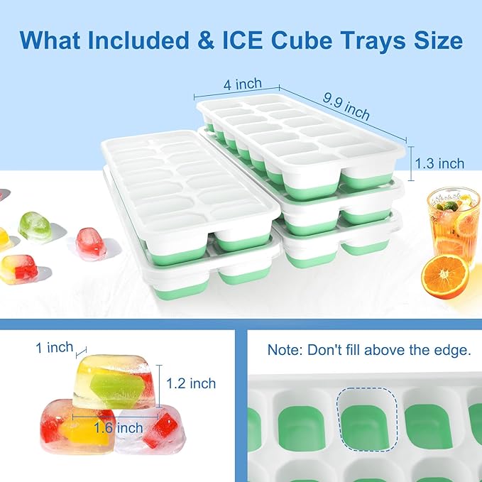5 Pack 70 Cube Silicone Ice Cube Trays for Freezer with Lids, Easy-Release Stackable Ice Molds & Ice Trays, BPA-Free Freezer Ice Tray Set for Drinks,Coffee,Cocktails, Food,Ice Trays for Freezer.