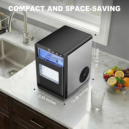 Nugget Ice Maker Countertop, 44lbs/24h Nugget Ice Machine, Soft Ice Ready in 5-10Mins Pellet Ice Maker, Self-Cleaning Sonic Ice Maker for Home, Kitchen, Office, Party