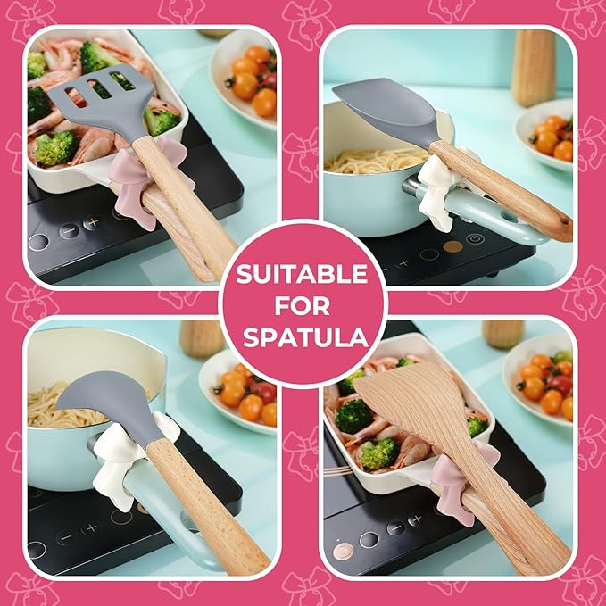 Bow Spoon Holder Cute Spoon Rest for Stove Top, Steam Releaser & Lid Lifter β Heat Resistant Silicone Cooking Gadget, Cute Kitchen Accessories, Gift for Home Cooks