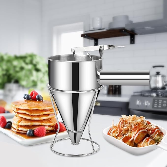 Pancake Batter Dispenser, 40oz Multi-Caliber Stainless Steel Funnel Cake Dispenser with Stand Waffle Batter Dispenser Pancake Maker Cooking Tools (1.2L)