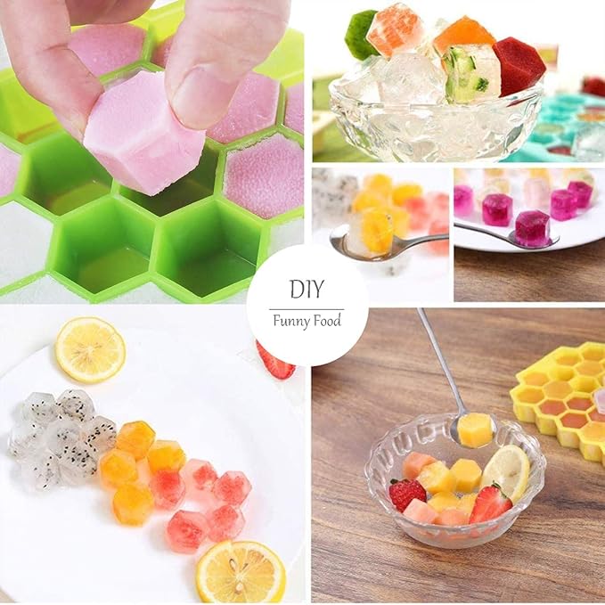 Jisile Ice Cube Trays for Freezer, Hexagonal Ice Tray with Lids, Silicone Molds Easy-Release Reusable, Large Honeycomb Mold for Cocktails Coffee, 2 Pack