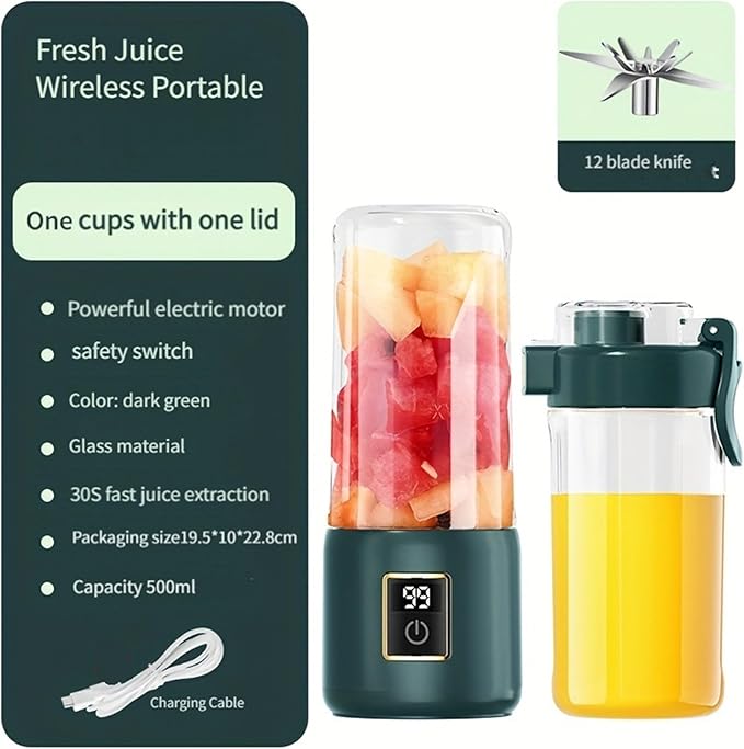 Portable Blender, Mini Blender,small blender for smoothies, 12 Blades Perfect for Blending, Small, Convenient, Multifunctional, with Digital Touch Screen, Suitable for Family Travel (olive green)