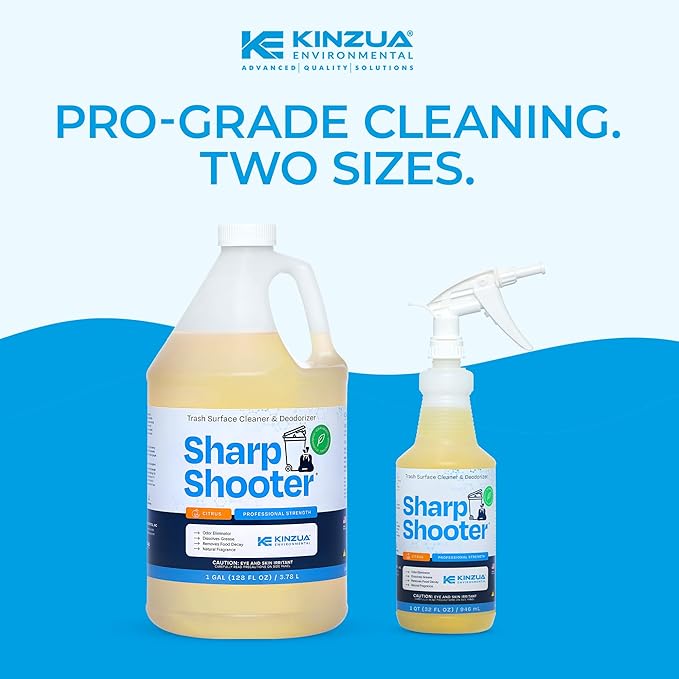 KINZUA ENVIRONMENTAL Sharpshooter, Heavy-Duty Trash Can Odor Eliminator & Degreaser, Garbage Surface Cleaner and Deodorizer Foam, Professional-Grade, Fresh Citrus Scent, 32 oz
