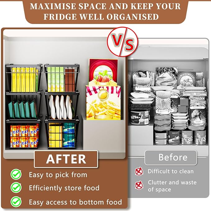 Enhanced Leak-Proof Bottom - Freezer Organizer Bins ,6 Pack Stackable Deep Freezer Organizer Bins for 7 Cu.FT Small Chest Freezer,organization and storage,pantry organizers