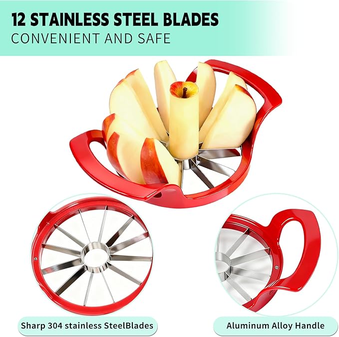 LIIGEMI Apple Slicer,12-Blade Extra Large Apple Corer, Heavy Duty Stainless Steel Apple Cutter and Divider,Easy to Use, Time-Saving(Red)