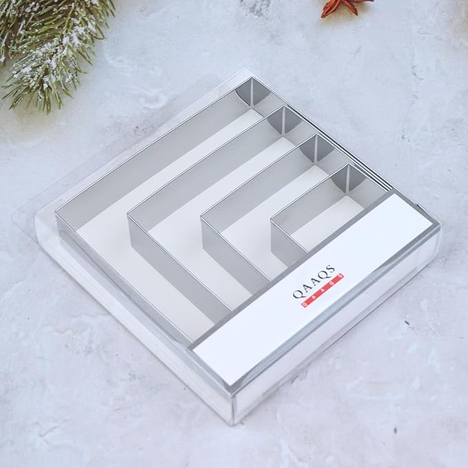 Square Cookie Cutter Set Large - 5 Inch, 4 Inch, 3 Inch, 2 Inch - Geometric Frame Plaque Cookie Cutters Shapes Biscuit Molds - Stainless Steel