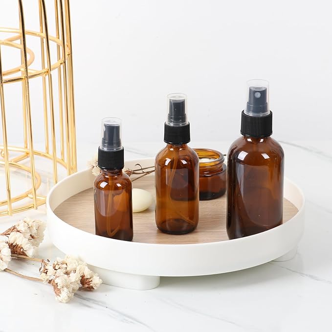 STARSIDE 24 Pack 2oz Amber Glass Spray Bottles with Fine Mist Sprayer,60 ml Glass Travel Bottles for Cosmetic Essential Oils Cleaning Solutions Perfumes & Liquids