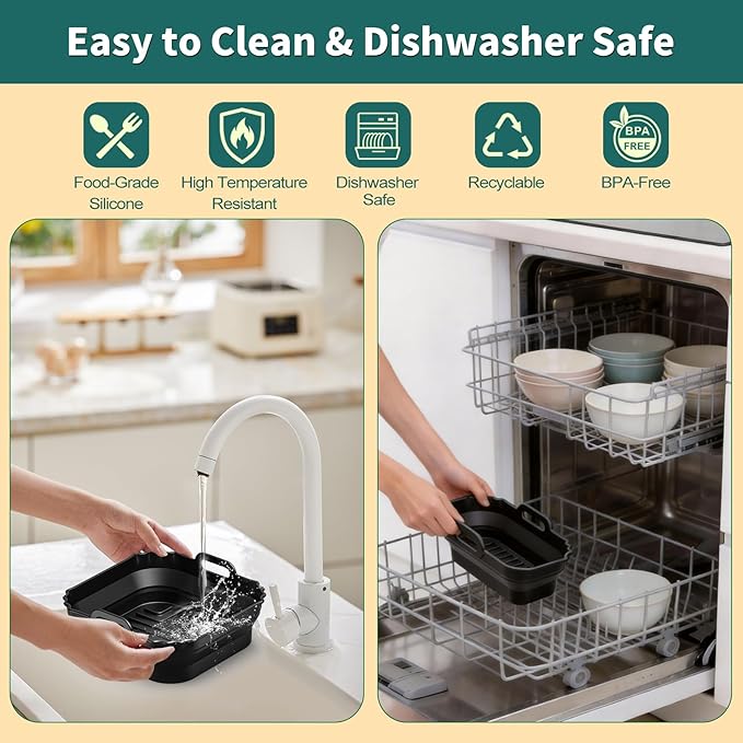 Collapsible 9 Inch Air Fryer Silicone Liners for Ninja AF141 AF142 AF181 5QT-6.5QT Air Fryer, 3 Pack Reusable Silicone Pot Baking Accessories for Cosori 6QT, Instant, Chefman 5-8QT AirFryer