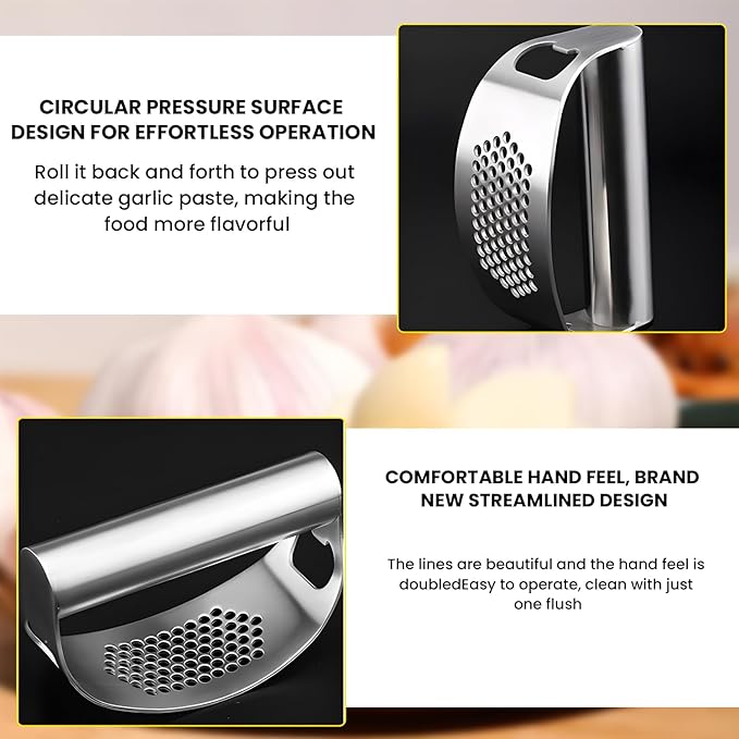 Garlic Press Stainless Steel, Heavy Duty Garlic Press Rocker, Garlic Mincer Garlic Crusher with Built-in Bottle Opener, Dishwasher Safe Kitchen Gadget for Effortless Garlic Chopping
