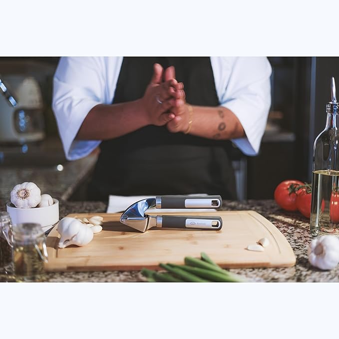 Anthill Premium – Heavy Duty Garlic Press - Stainless Steel – Rust proof – Dishwasher Safe – Garlic Mincer tool – Easy-Clean with Soft Grip Handle – Strong and Durable – Press Garlic with ease (Grey)