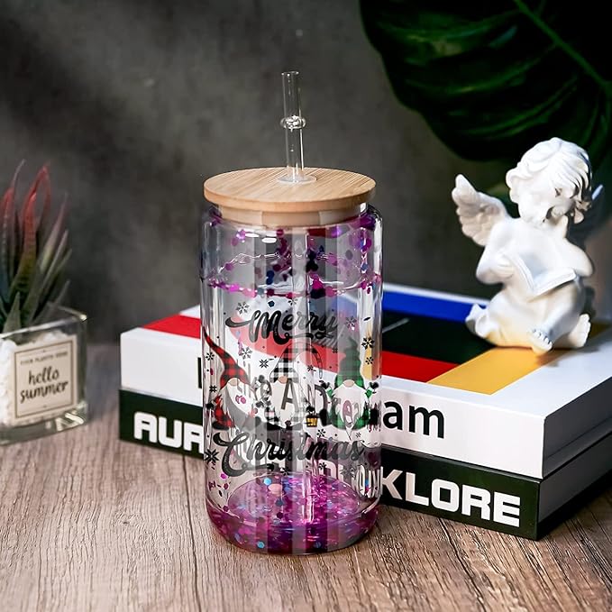 AGH 4 Pack Snow Globe Tumbler 16 oz Sublimation Snow Globe Glass Tumbler with Pre Drilled Hole Double Wall Snowglobe Glass Cups for Snow Globe Glitter DIY