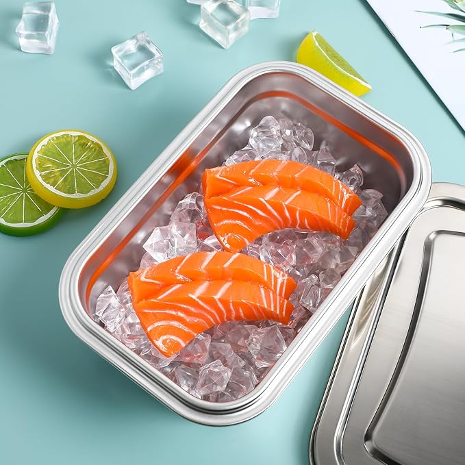 Hemoton Reusable Ice Cream Storage Containers with Lids Stainless Steel Food Keeper Freezer Box Insulated Ice Cream Tub for Refrigerator Home Made Ice Cream, 1.2 Quart Airtight Box for Frozen Yogurt